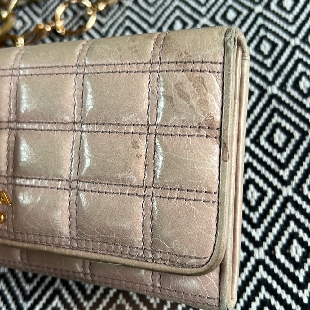 PRADA Long Wallet Card Case Purse Clutch Pink Quilted Acrylic Chain Authentic - Picture 6 of 14